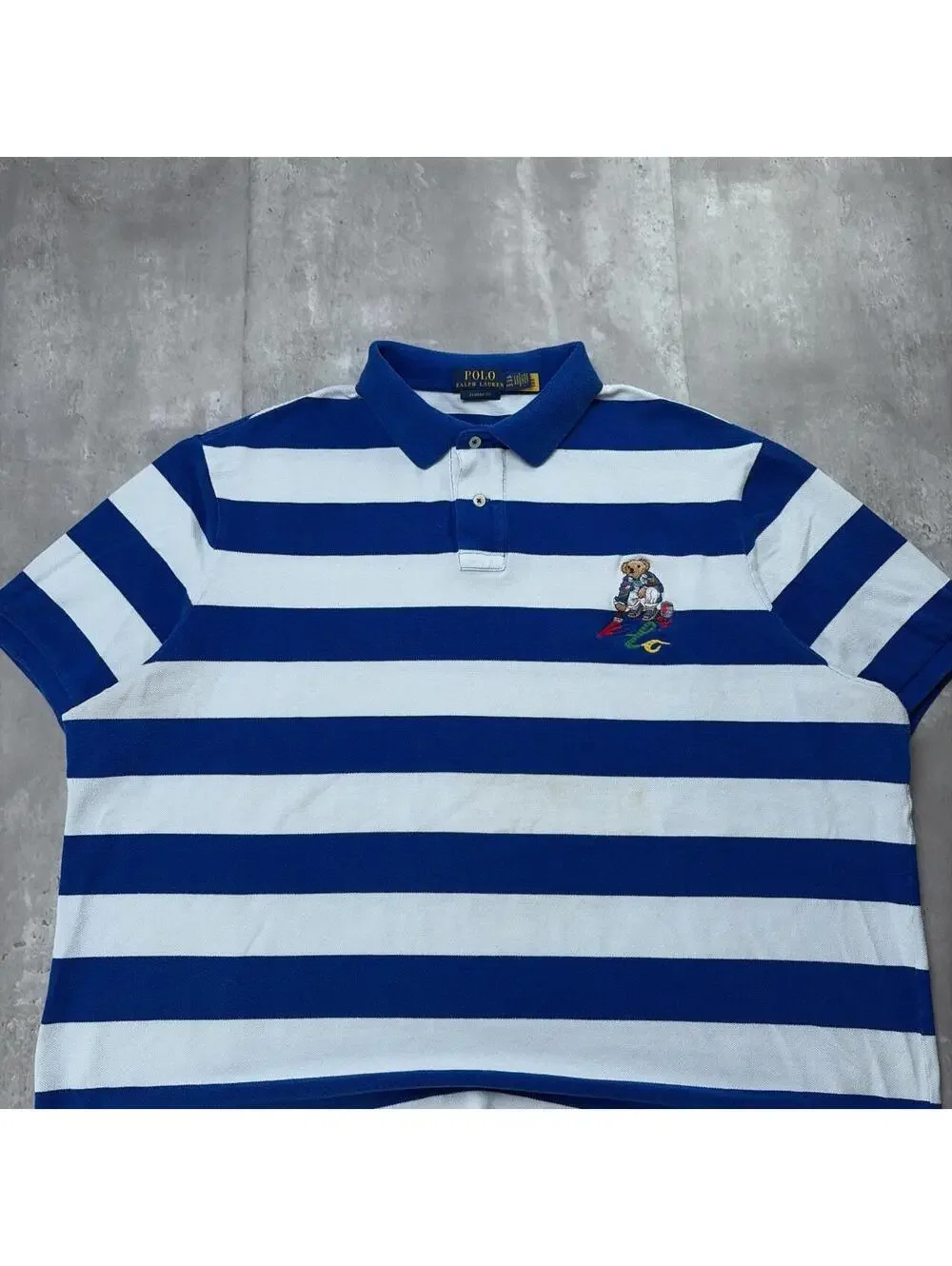 Y2K Blue Polo Ralph Lauren Striped Polo Bear Polo Shirt